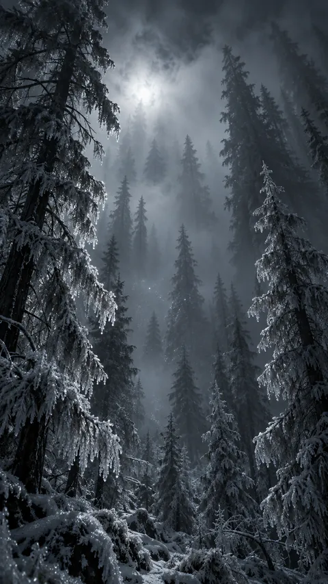 Pines in Freezing Fog