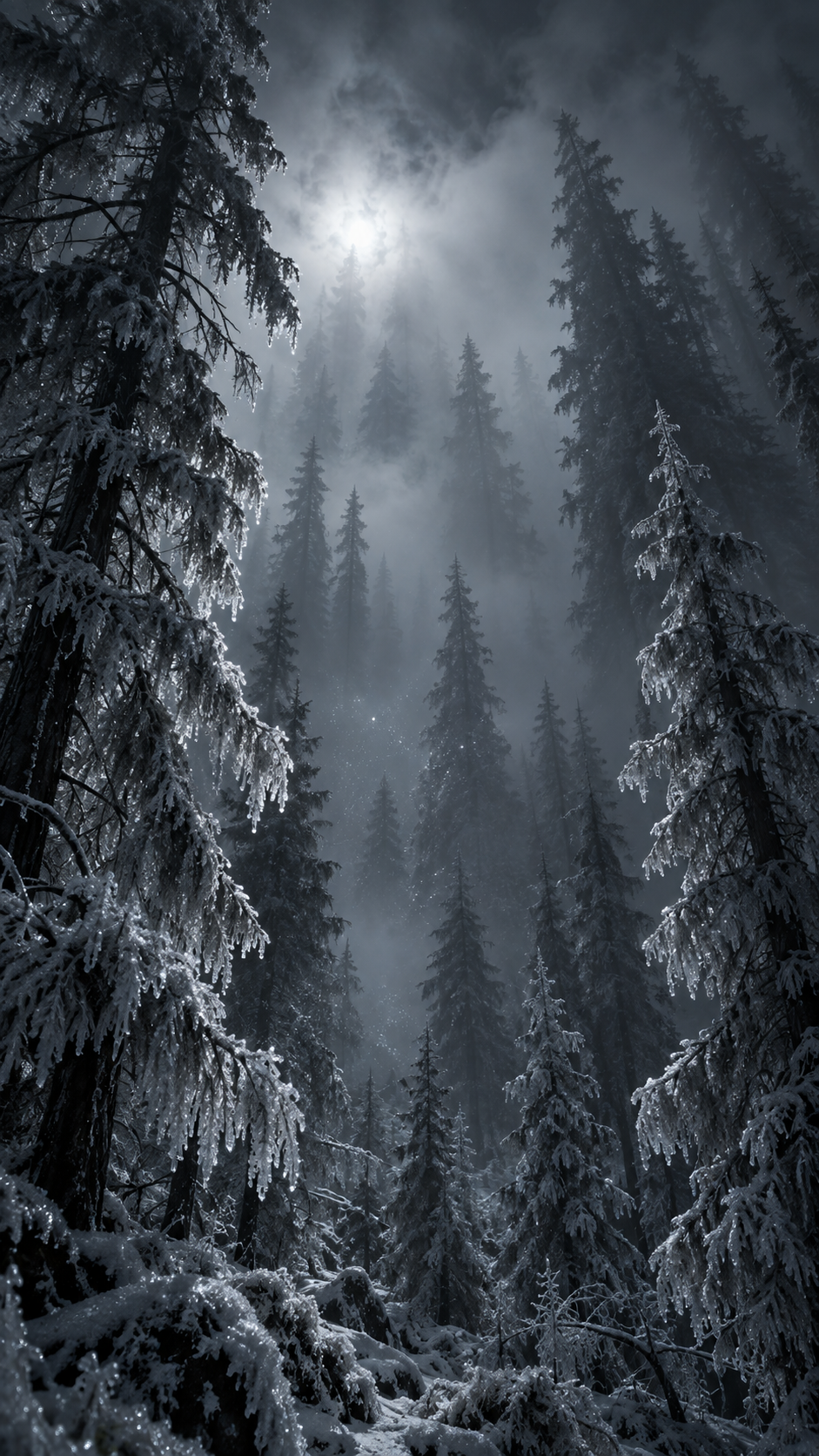 Pines in Freezing Fog