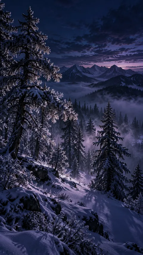 Pines Bent by the Cold