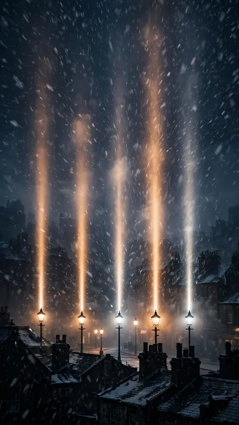 Light Pillars Over Snow