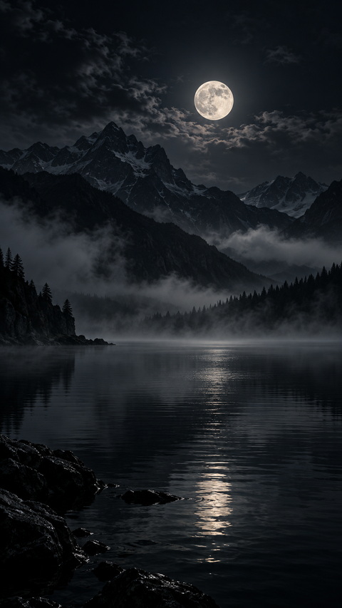Moonlit Stillness Over the Black Lake