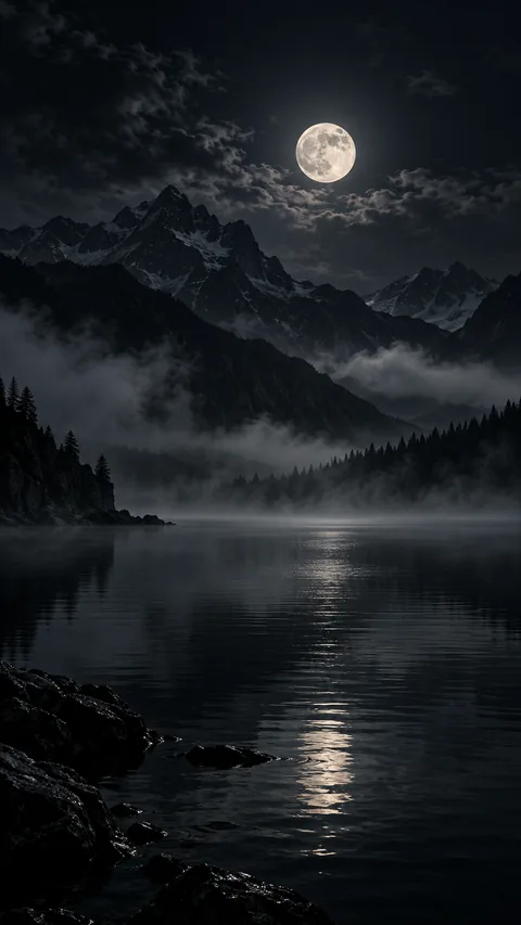 Moonlit Stillness Over the Black Lake