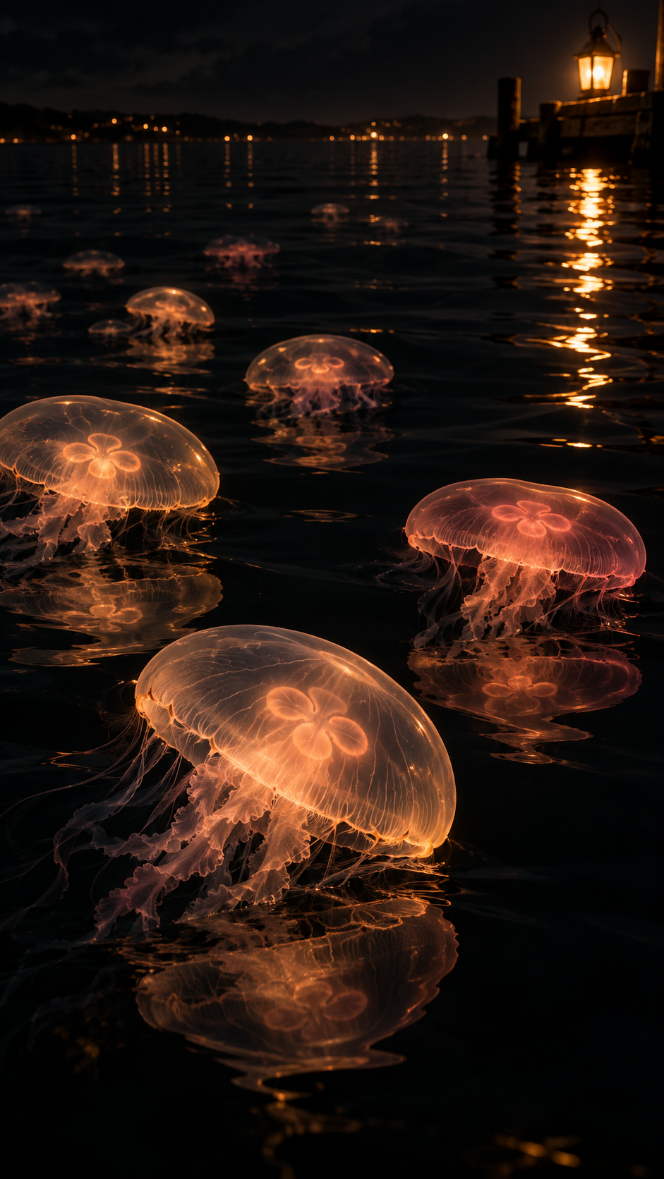 Amber Bells on Black Glass