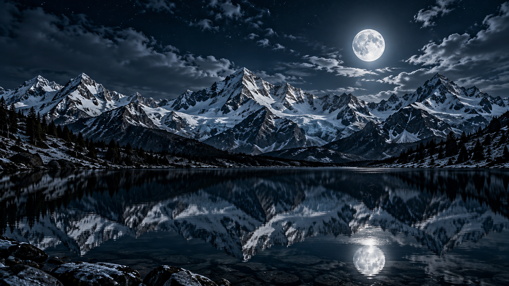 Moonlit Stillness Over the Peaks