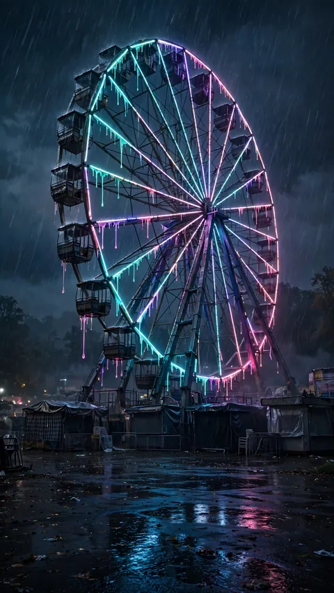 Neon Ferris Wheel at Night