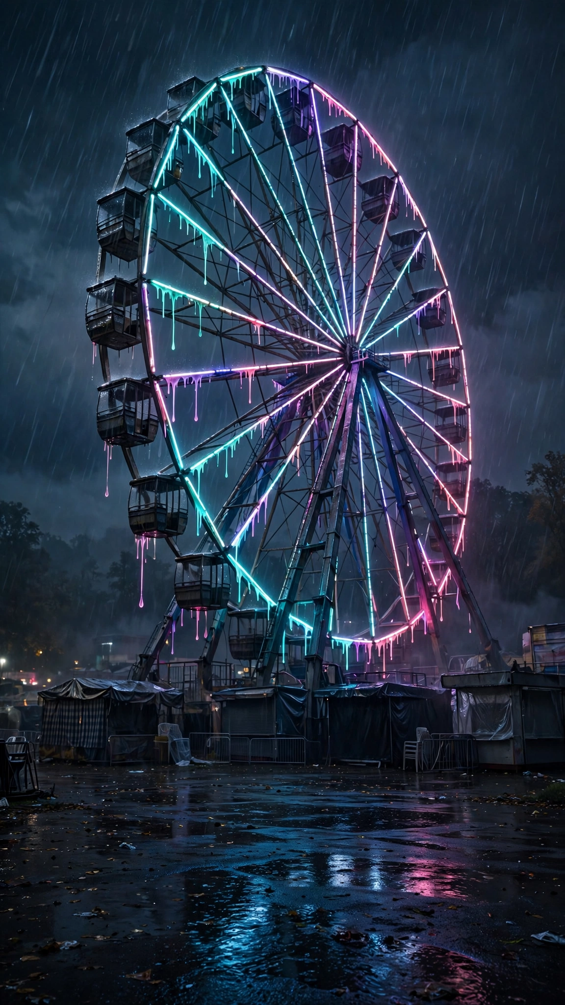 Neon Ferris Wheel at Night