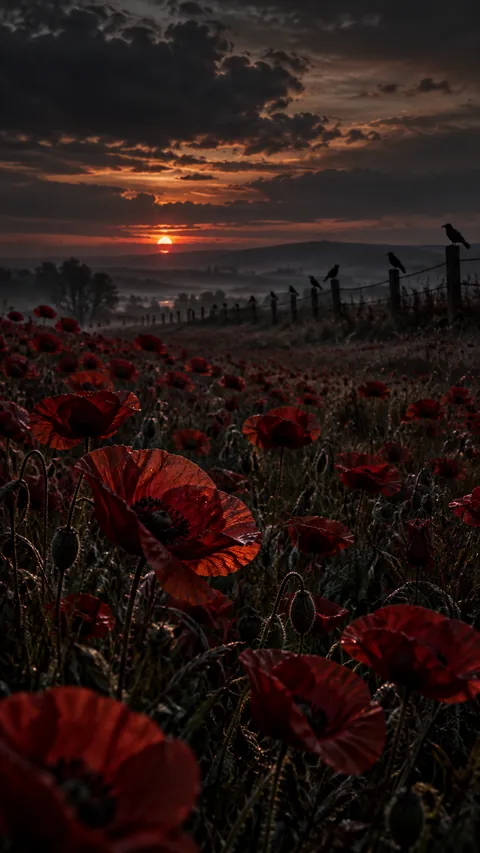 Poppies in Ash-Grey Dusk