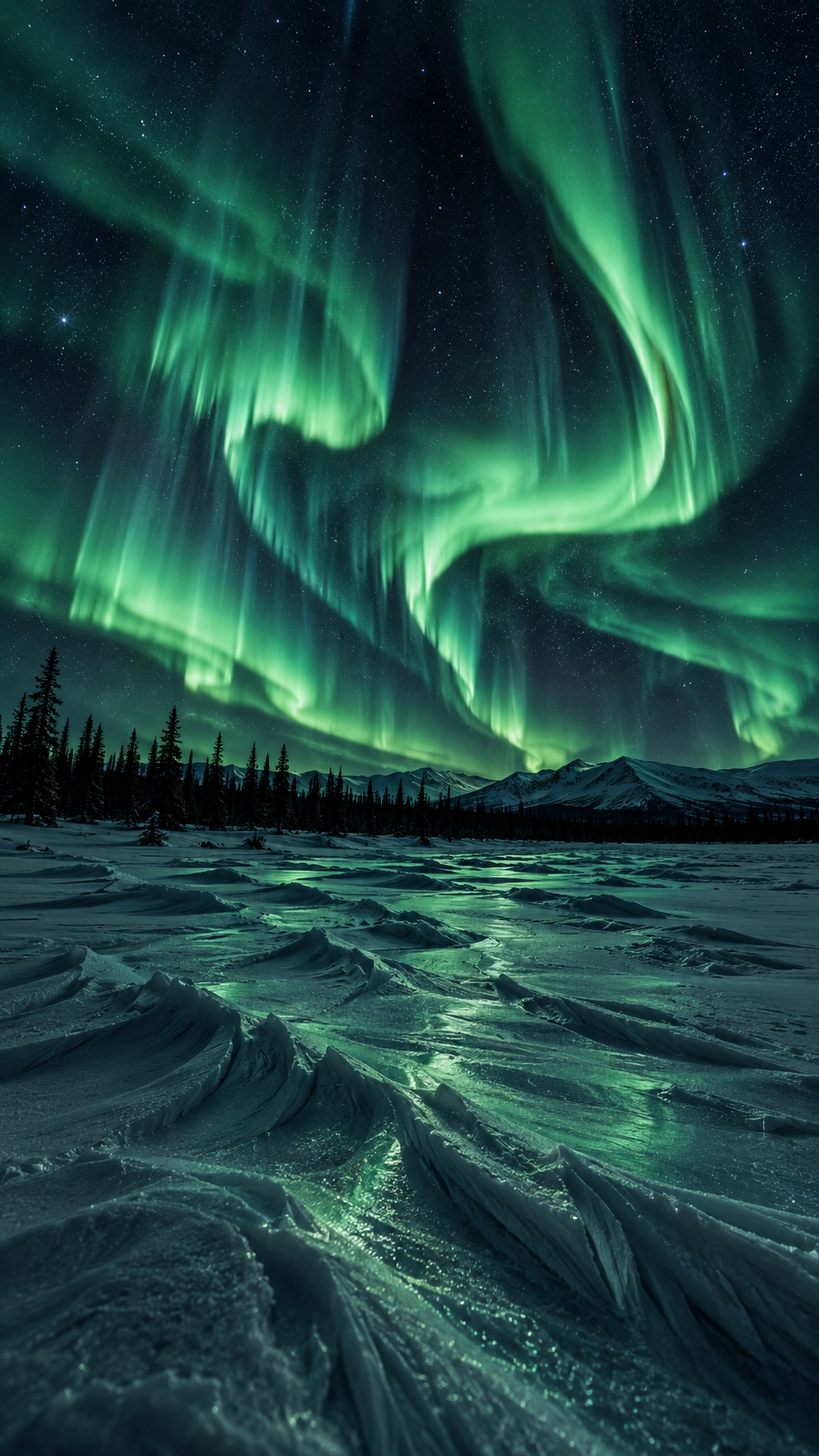 Aurora Over Sculpted Snow